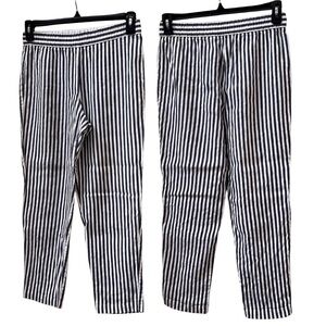 Theory Navy Striped Straight Linen Like Pants, Size Small